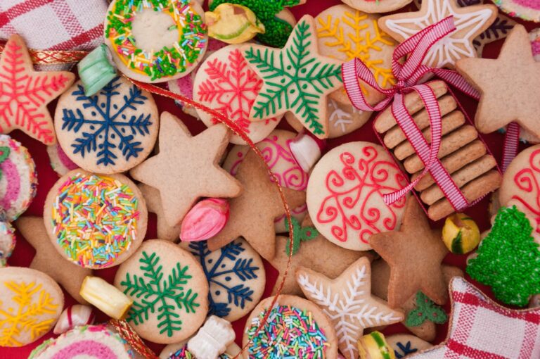 Mix of Christmas Cookies on a Red Platter