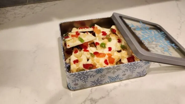 Broken Christmas Bark in a Tin