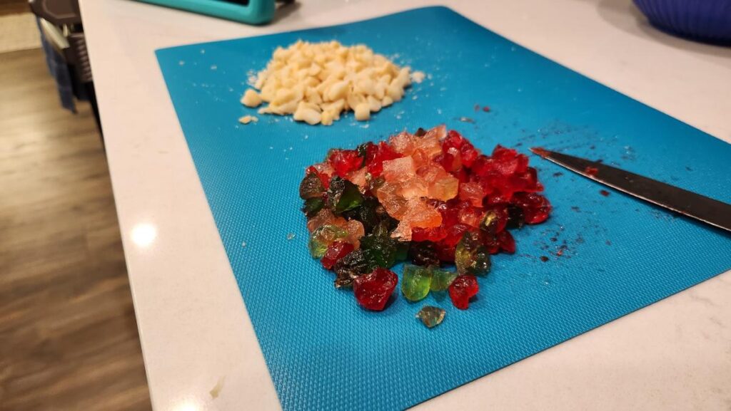 Roughly Chopped Macadamia Nuts and Candied Cherries and Pineapple