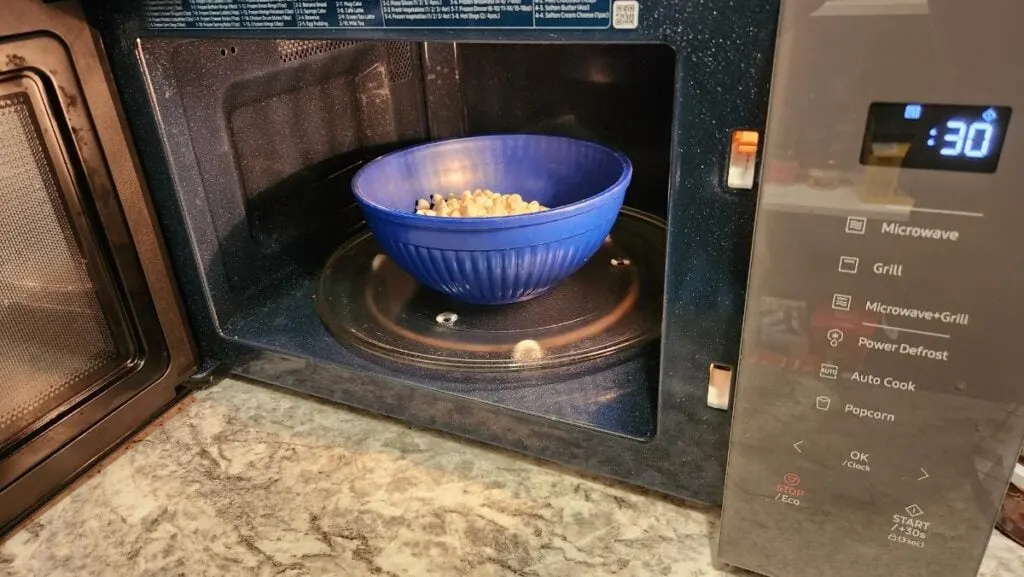 White Chocolate Chips in a Bowl in the Microwave