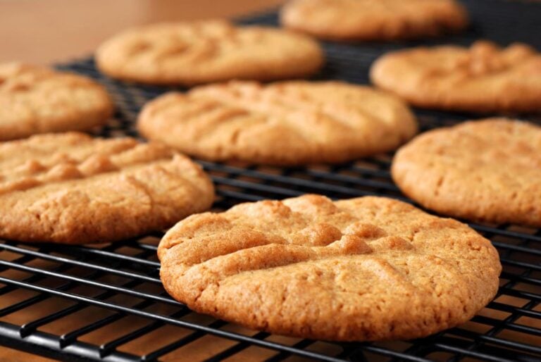 Freshly Baked Peanut Butter Cookies on a Cooling Rack