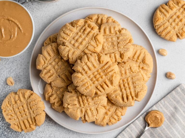 Pile of Chewy Peanut Butter Cookies on a Plate