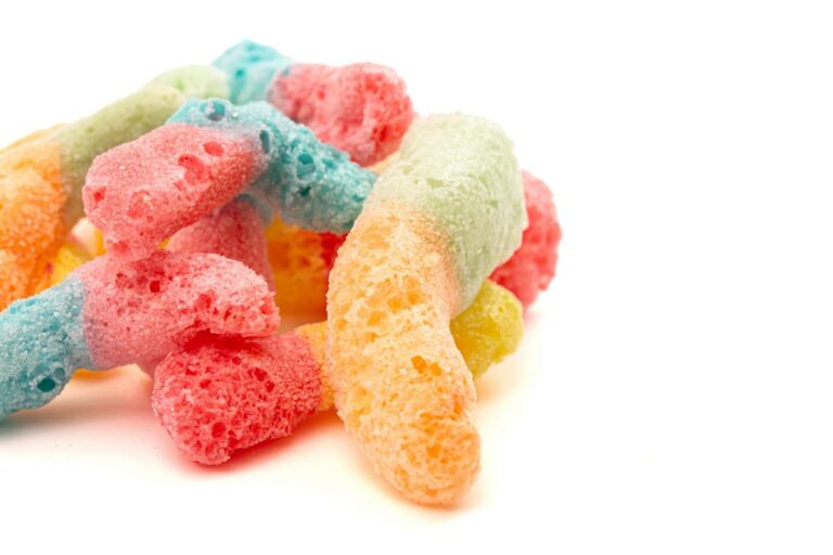 Several Freeze Dried Colorful Gummy Worms