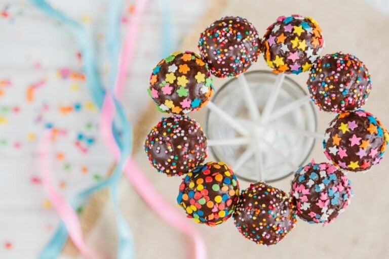 Chocolate Cake Pops With Sprinkles on Display