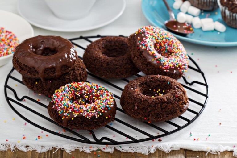 Fresh Baked Chocolate Donuts on a Rack