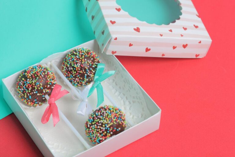 Cake Pops Packaged in a Box With Hearts