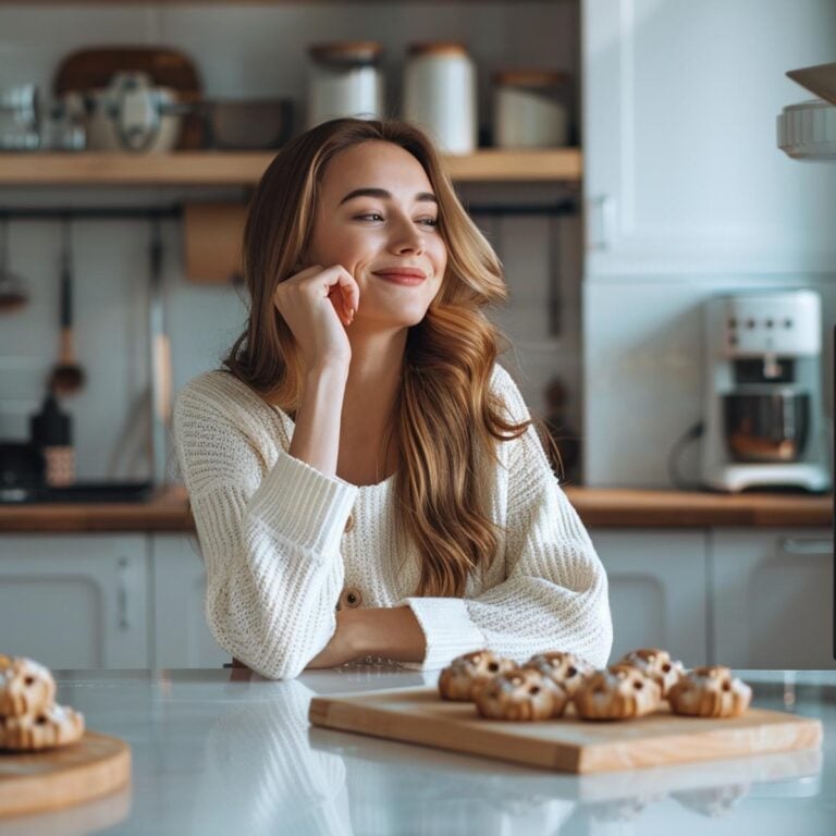 A Peaceful Woman in Her Kitchen with Fresh Baked Goods
