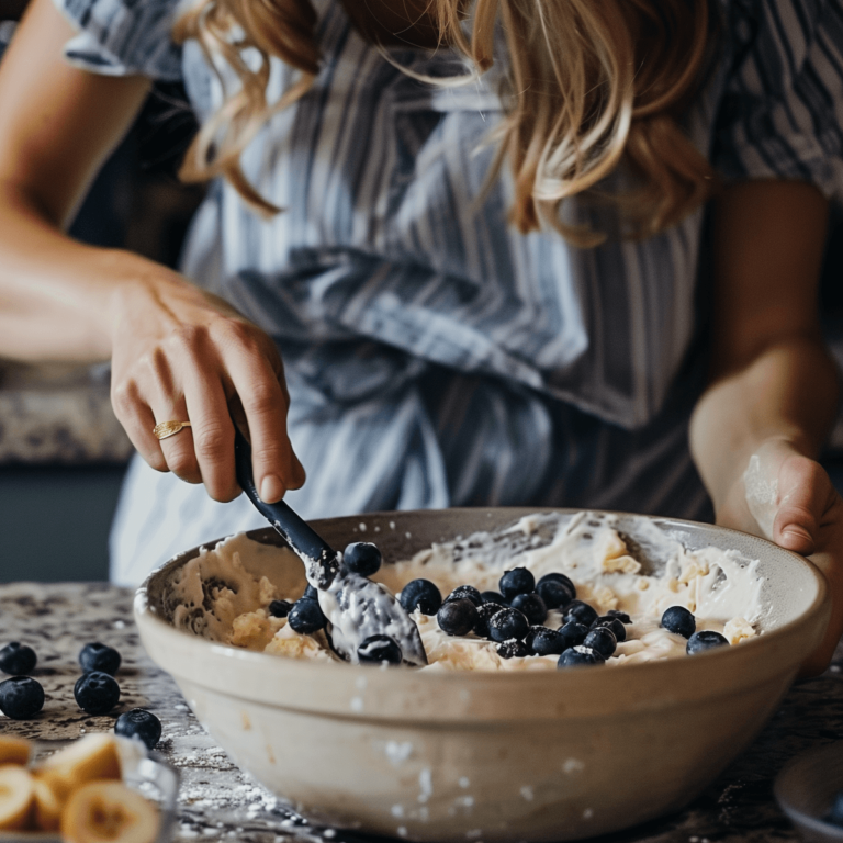 A Woman Baking Blueberry Muffins