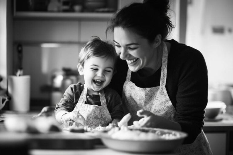 A Young Mother and Her Child Baking in the Kitchen, Making Memories