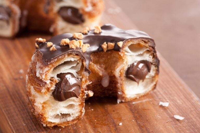 A cronut cut in half