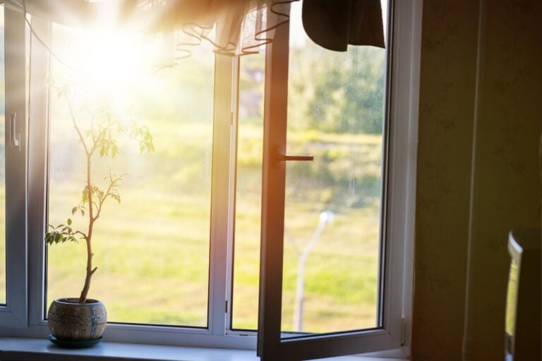 Bright sun through a kitchen window